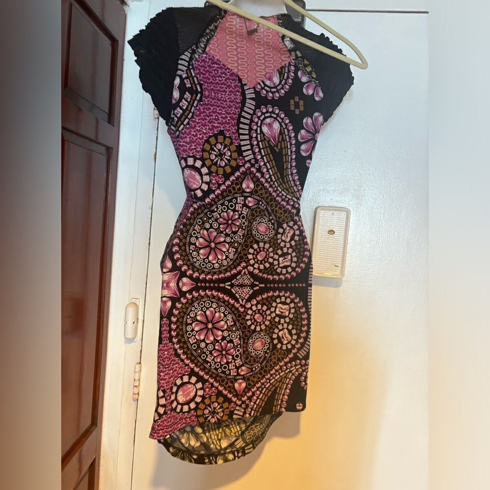 Custo Barcelona Mini Knit Jersey Boho Chic Dress y2k designer abstract fishnet